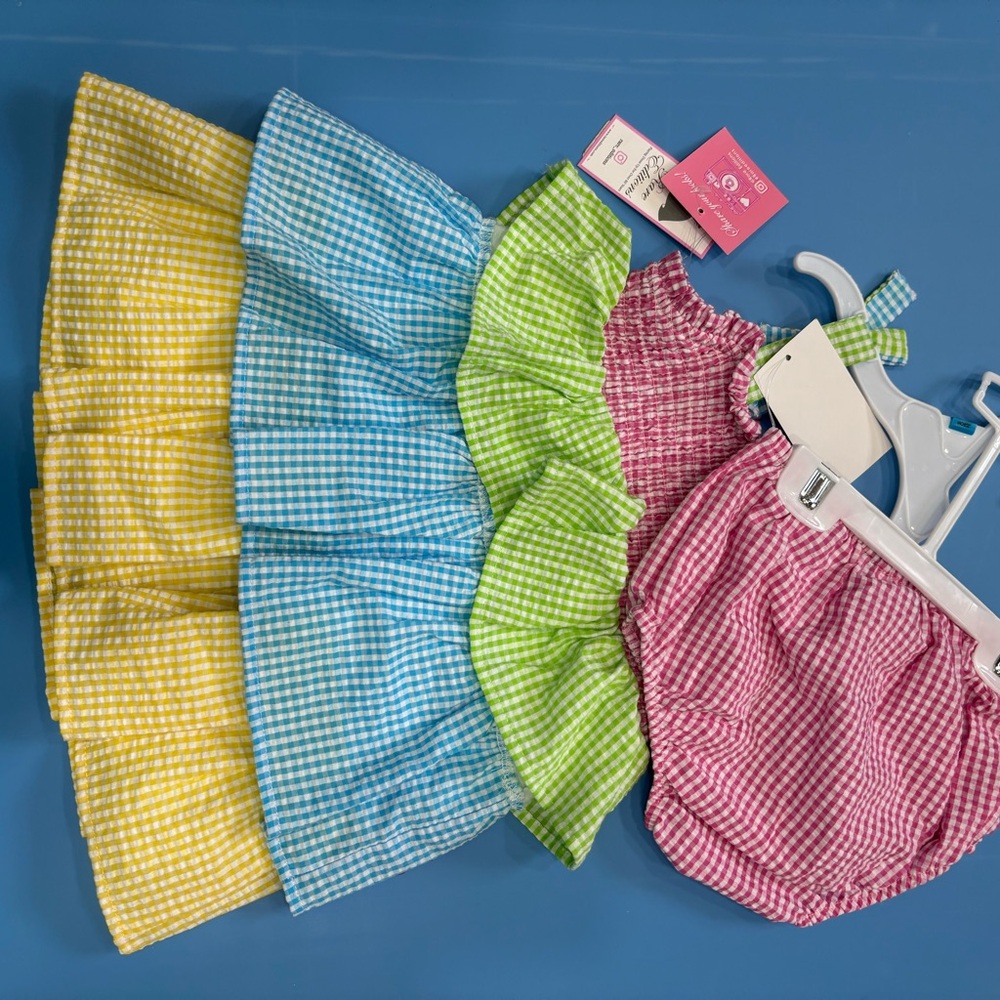 Rare Editions Pink, Green, Blue, and Yellow Gingham Dress Set - Picture 2 of 2